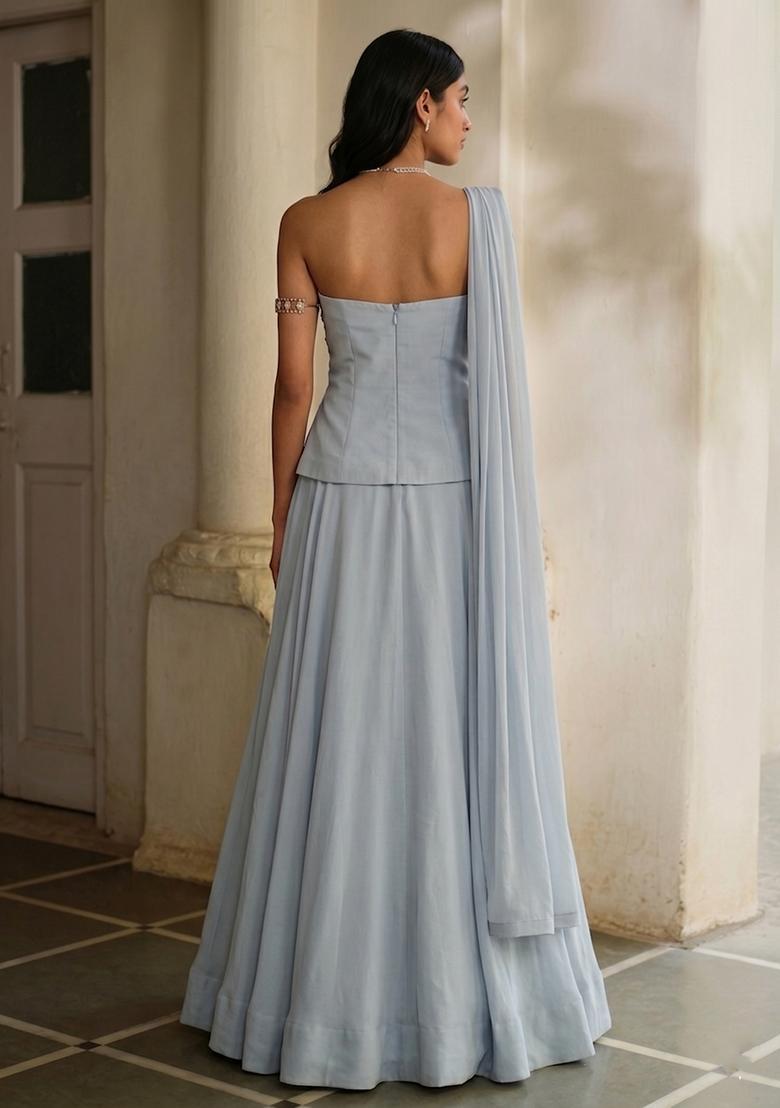 Powder Blue Handwork Lehenga Set - Indya