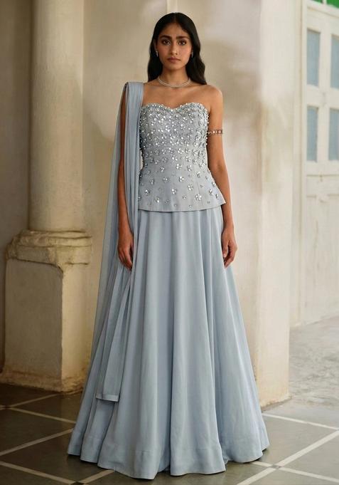 Powder Blue Handwork Lehenga Set