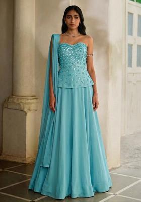 Teal Blue Handwork Lehenga Set