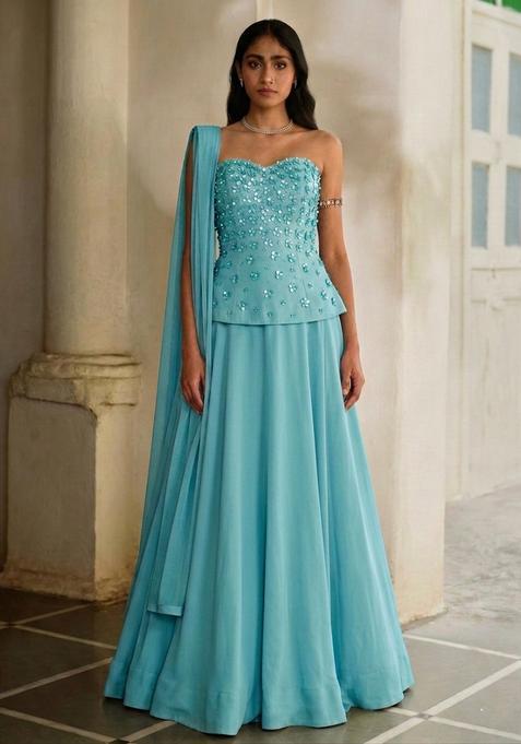 Teal Blue Handwork Lehenga Set