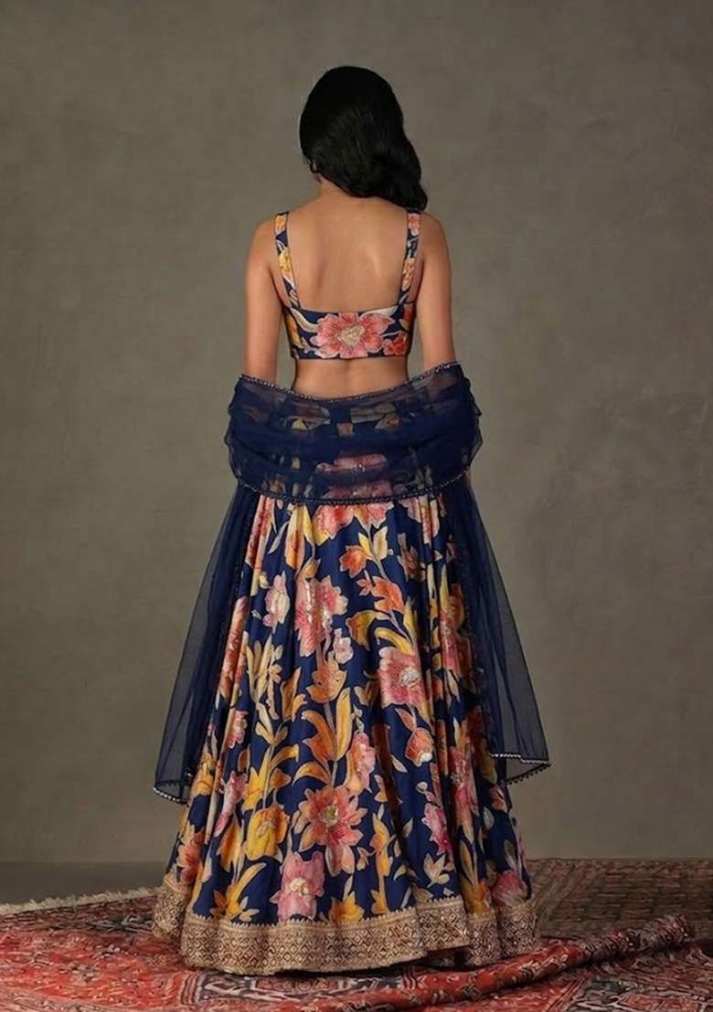 Black Printed Chinon Lehenga Set - Indya