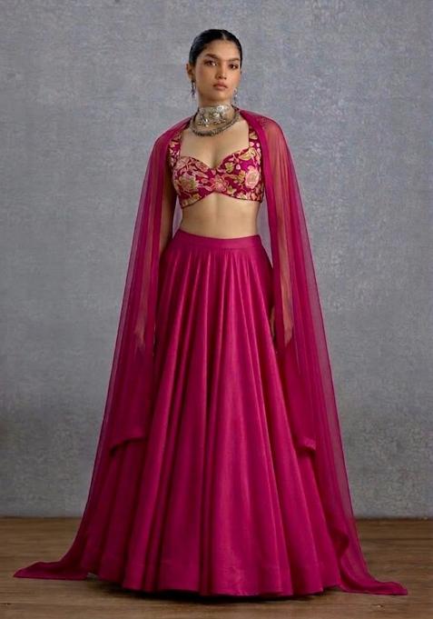 Magenta Pink Floral Print Lehenga Set