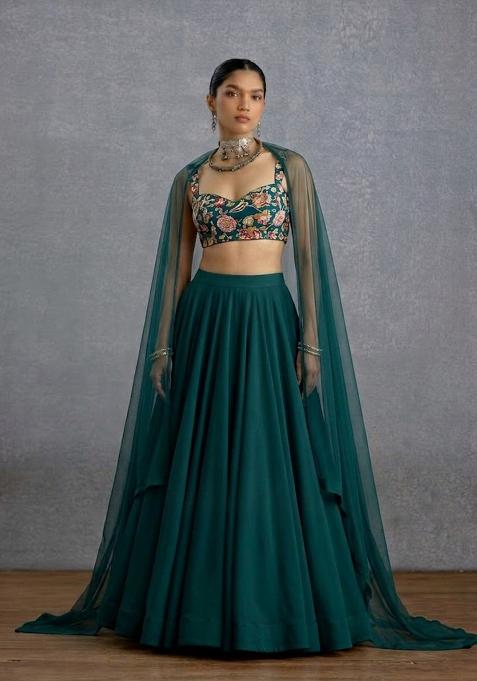 Dark Teal Embroidered Lehenga Set