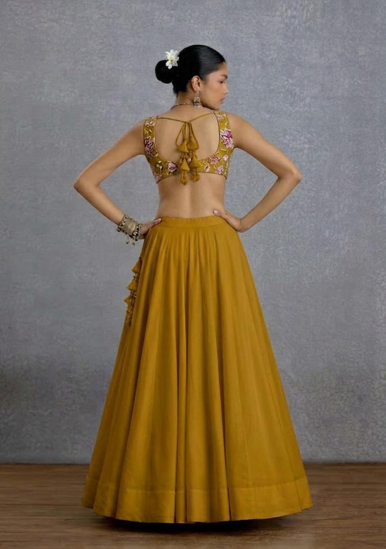 Mustard Yellow Embroidered Lehenga Set - Indya