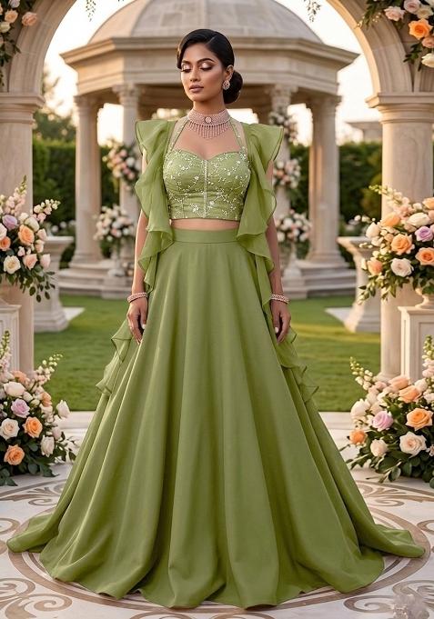Olive Sequin Lehenga Set