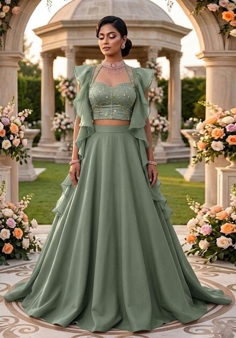 Sage Green Embroidered Lehenga Set