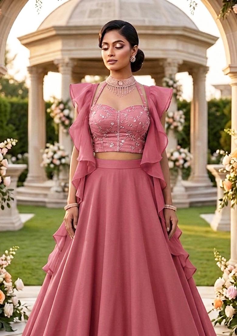 Dusty Pink Sequin Lehenga Set - Indya