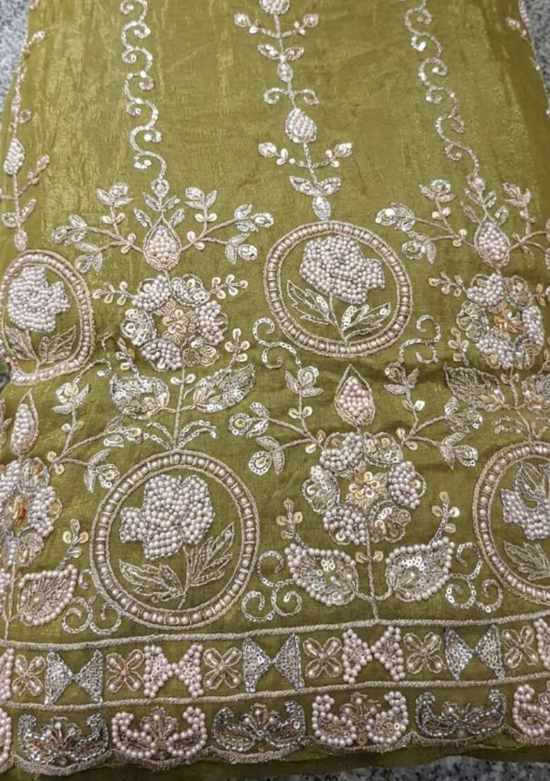 Olive Embroidered Lehenga Set - Indya