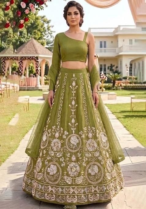 Olive Embroidered Lehenga Set
