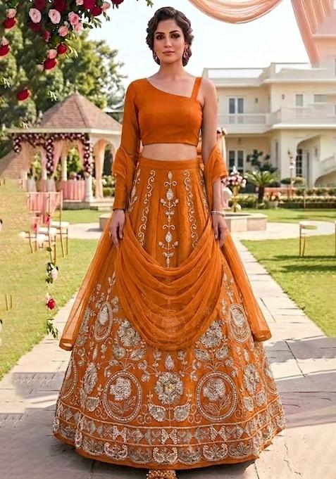 Rust Orange Embellished Lehenga Set
