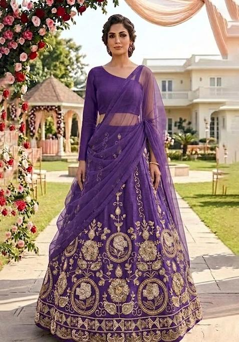 Dark Purple Embellished Lehenga Set