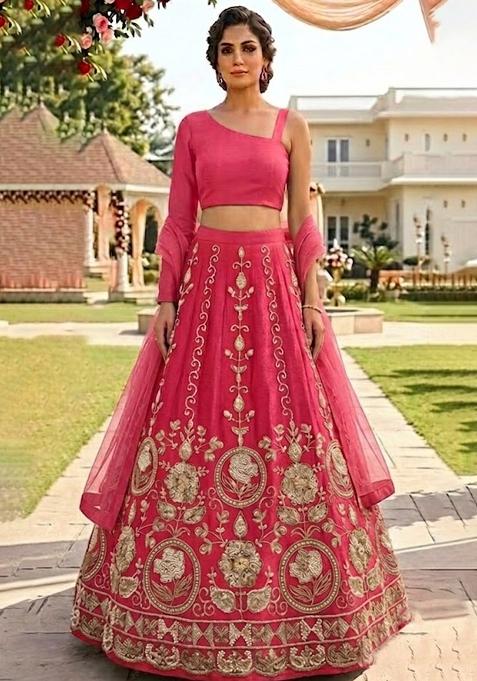 Rose Pink Embroidered Lehenga Set