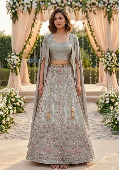 Slate Grey Embellished Lehenga Set