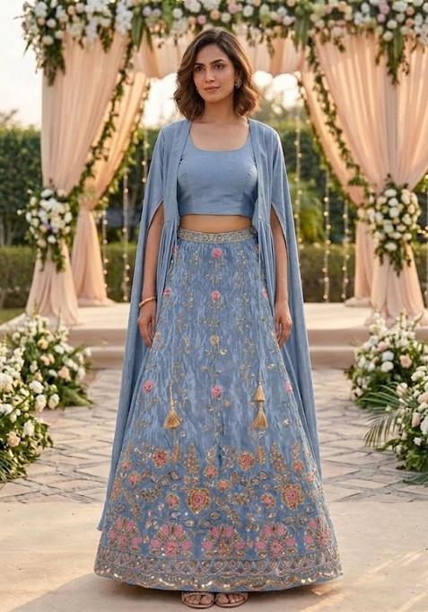 Dusty Blue Embellished Lehenga Set