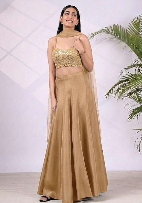 Antique Gold Mirror Work Lehenga Set