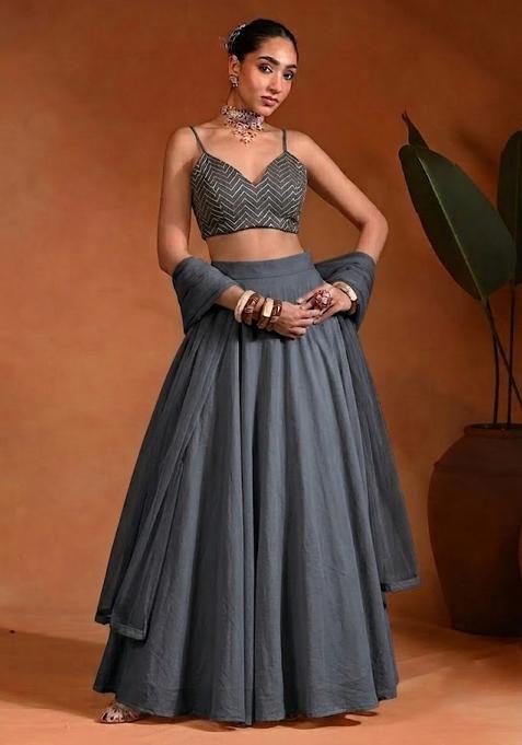 Steel Grey Sequin Lehenga Set