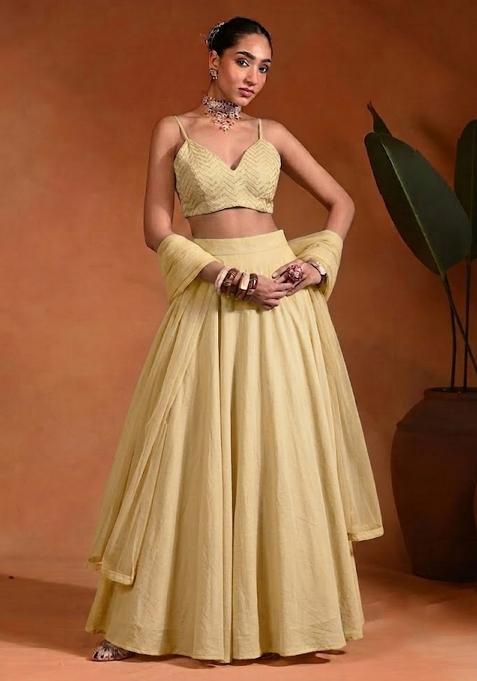 Butter Yellow Embroidered Lehenga Set