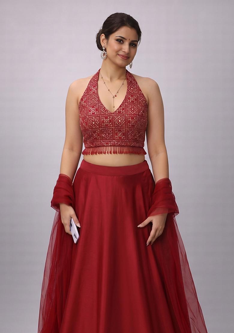 Burgundy Wine Embroidered Lehenga Set - Indya