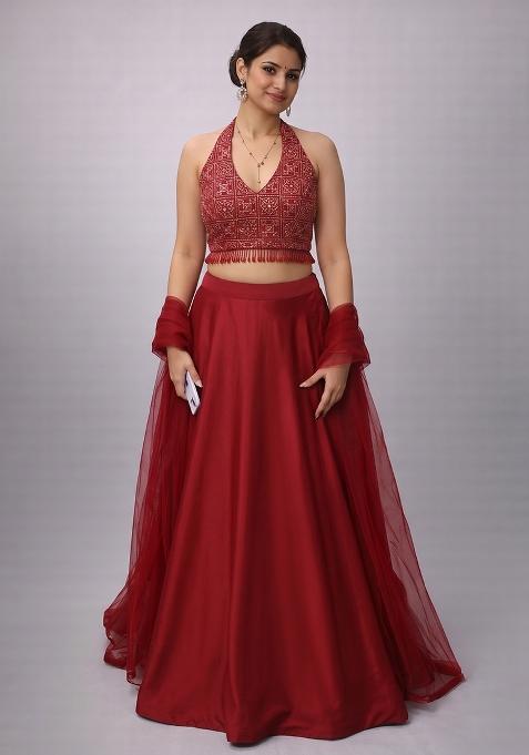 Burgundy Wine Embroidered Lehenga Set