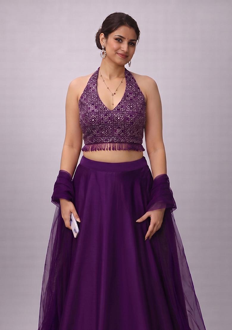 Deep Purple Embroidered Lehenga Set - Indya