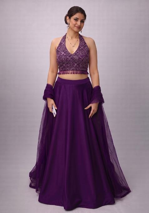 Deep Purple Embroidered Lehenga Set