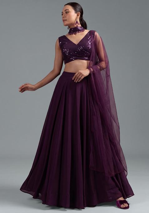 Deep Purple Sequin Lehenga Set