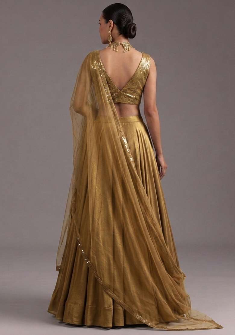 Antique Gold Sequin Lehenga Set - Indya