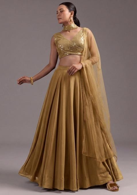 Antique Gold Sequin Lehenga Set