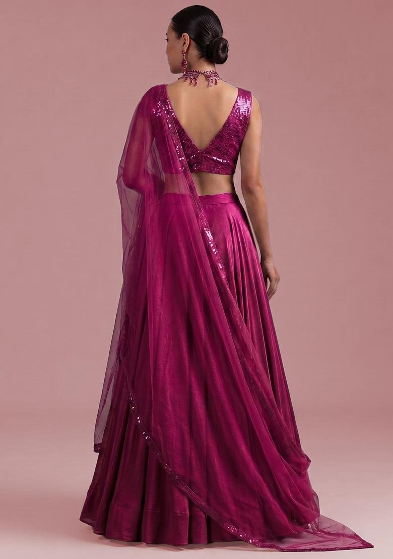 Magenta Pink Sequin Lehenga Set - Indya