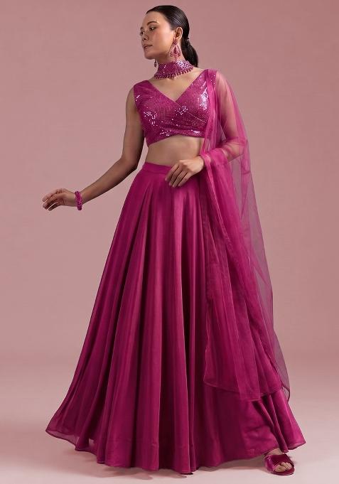 Magenta Pink Sequin Lehenga Set