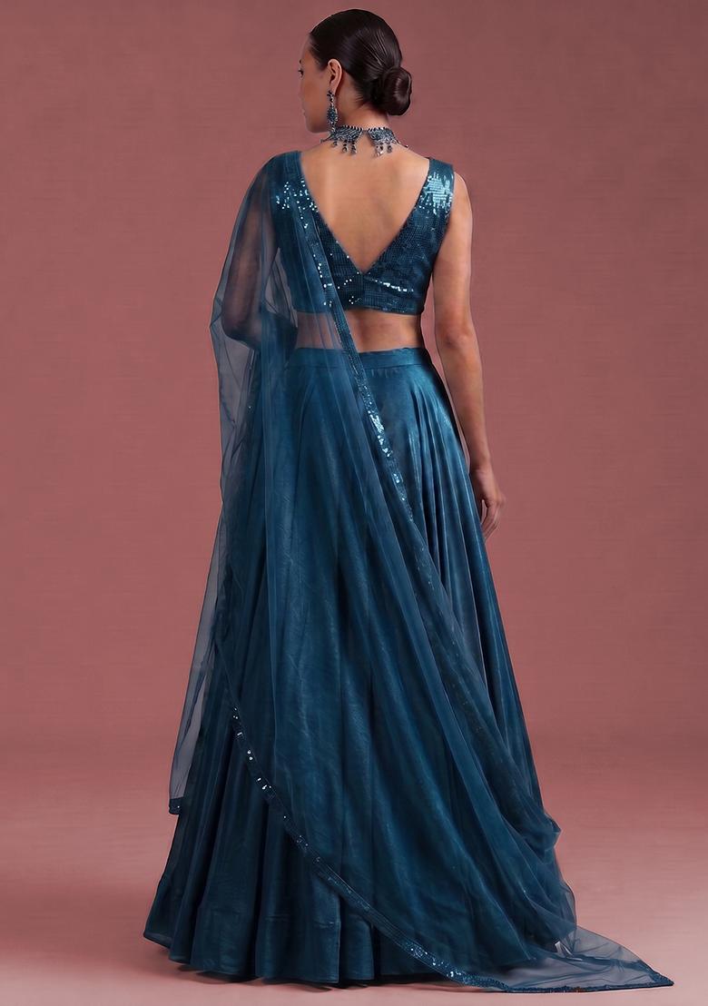 Teal Sequin Lehenga Set - Indya