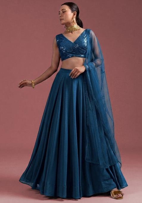 Teal Sequin Lehenga Set