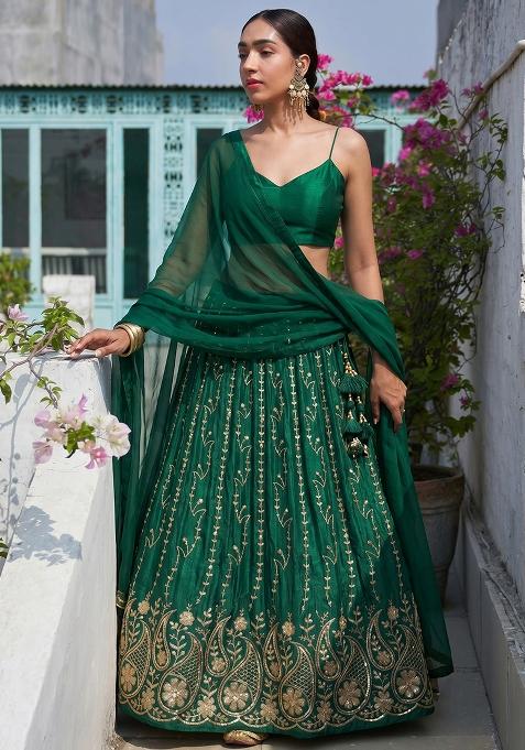 Emerald Green Embroidered Lehenga Set