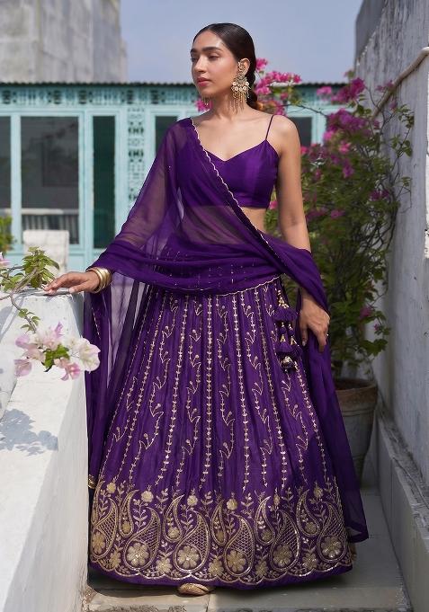 Deep Purple Embroidered Lehenga Set