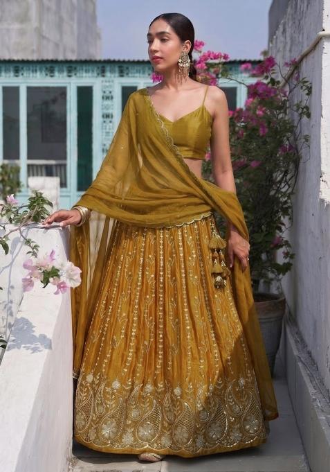 Mustard Yellow Embroidered Lehenga Set