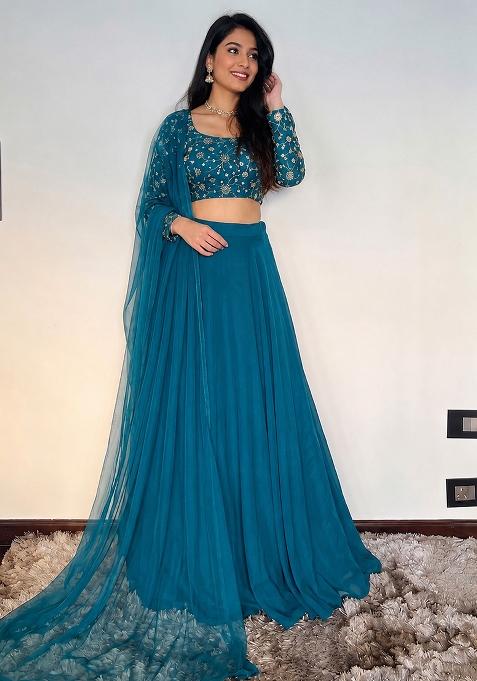 Deep Teal Embroidered Lehenga Set