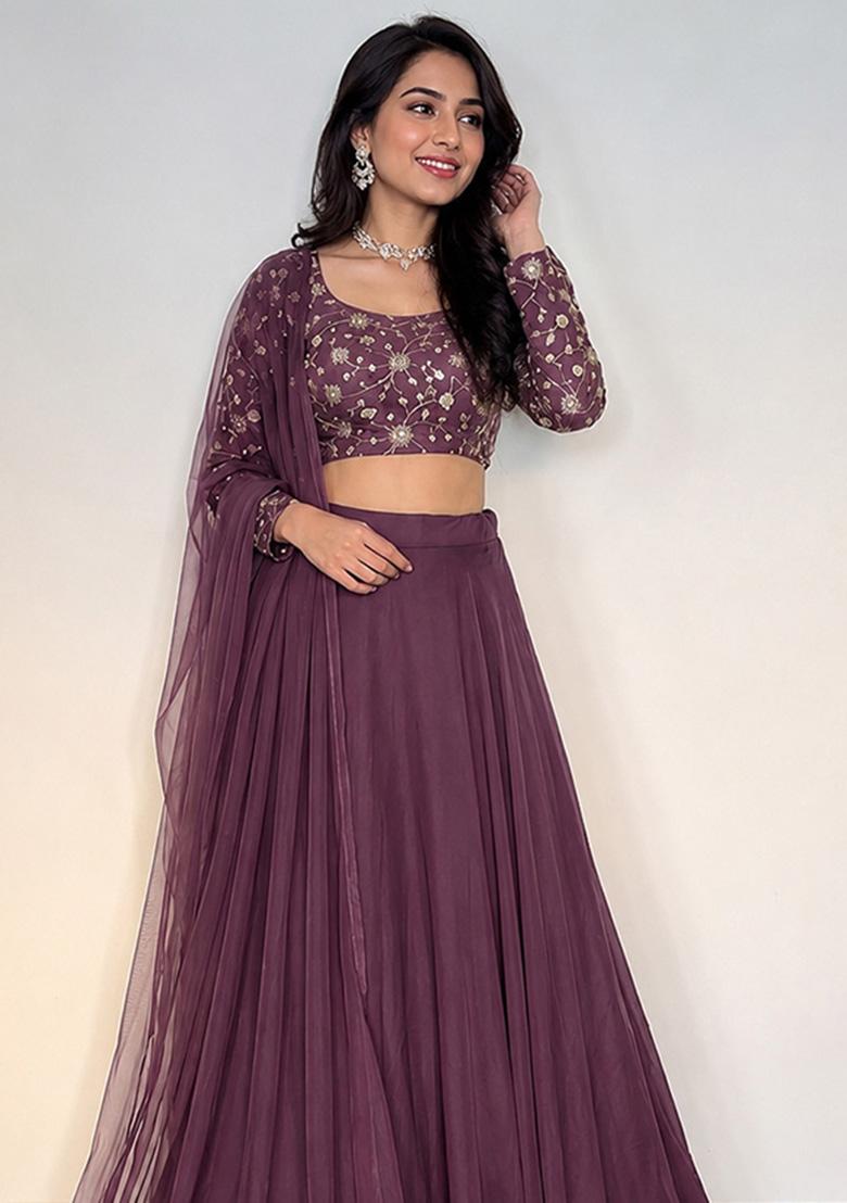 Deep Purple Embroidered Lehenga Set - Indya