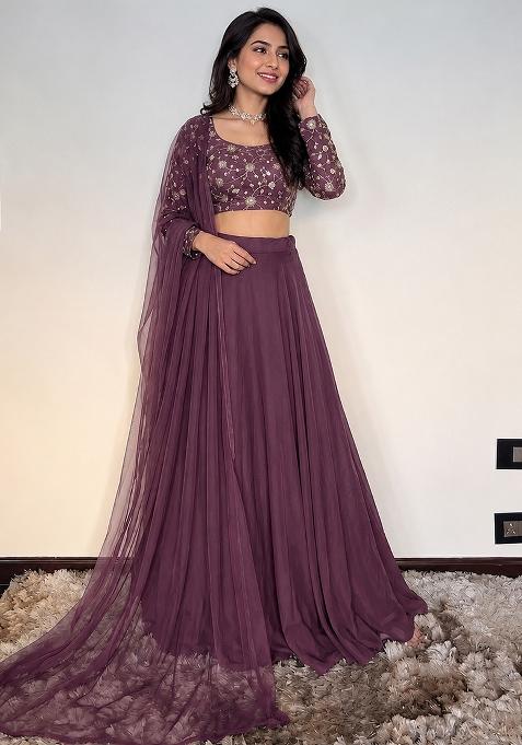 Deep Purple Embroidered Lehenga Set