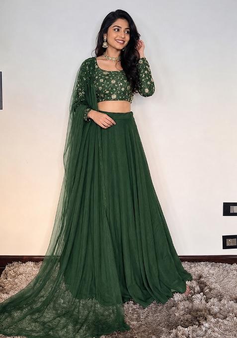 Forest Green Embroidered Lehenga Set