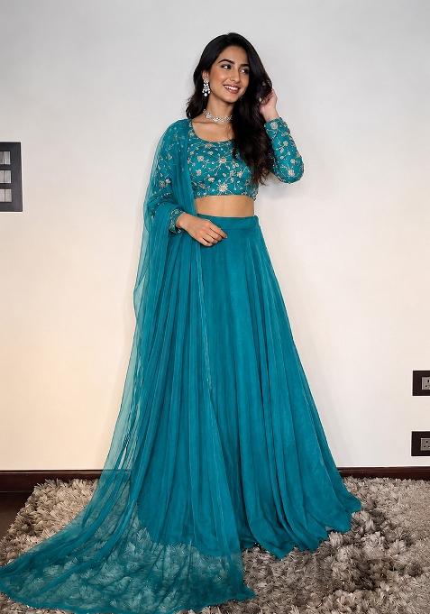 Teal Embroidered Lehenga Set
