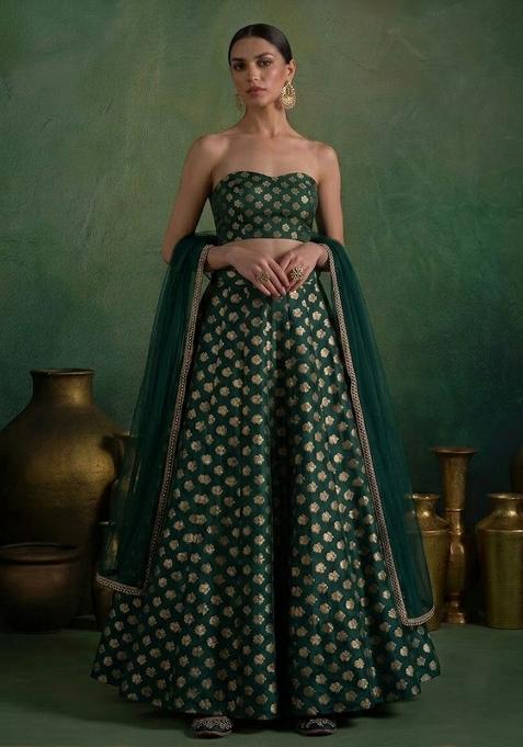 Emerald Green Brocade Lehenga Set