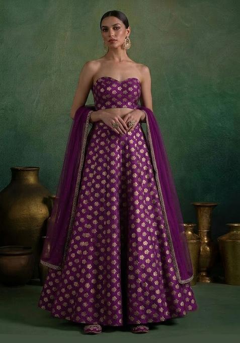 Purple Brocade Lehenga Set