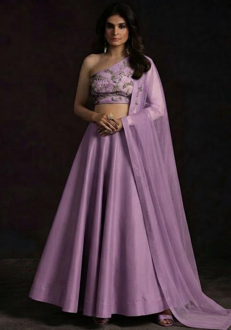Lavender Embroidered Silk Blend Lehenga Set