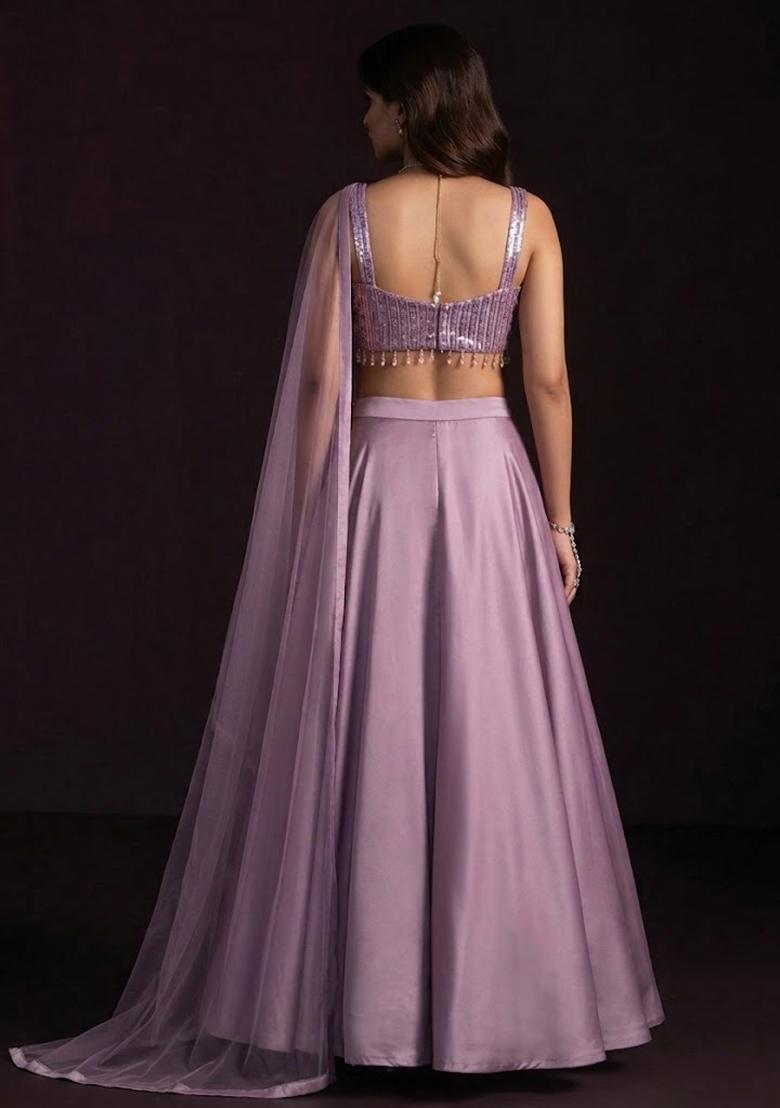 Mauve Sequin Net Lehenga Set - Indya
