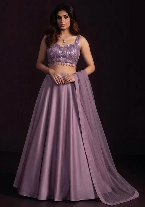 Mauve Sequin Net Lehenga Set