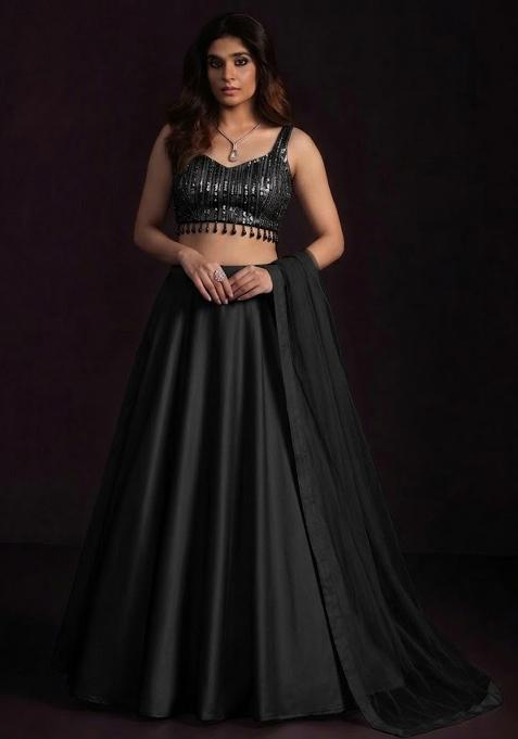 Black Sequin Net Lehenga Set