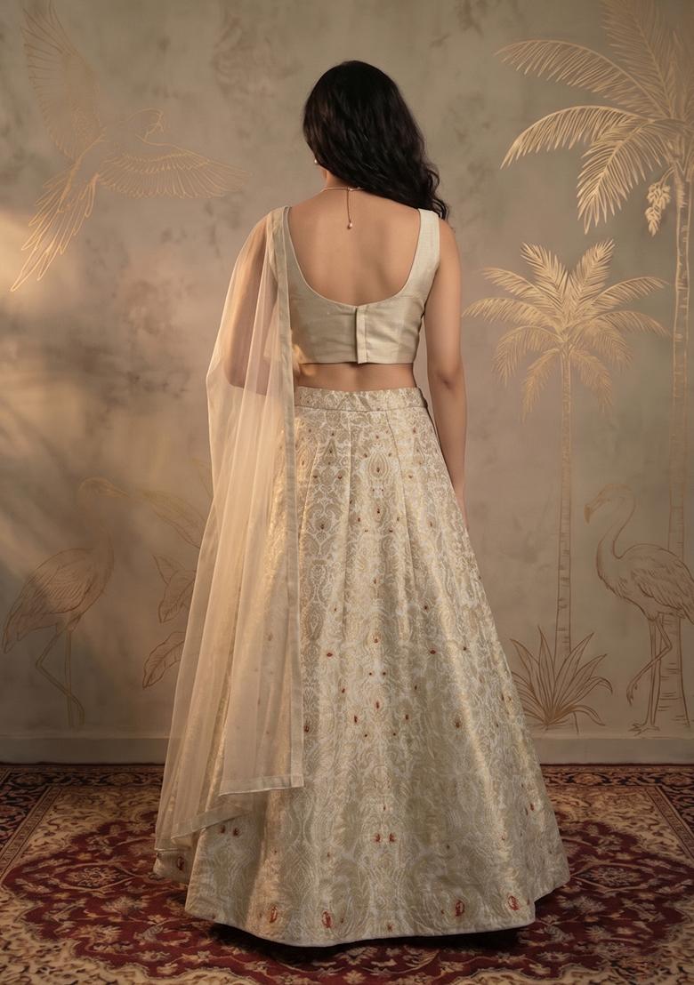 Silver Brocade Lehenga Set - Indya