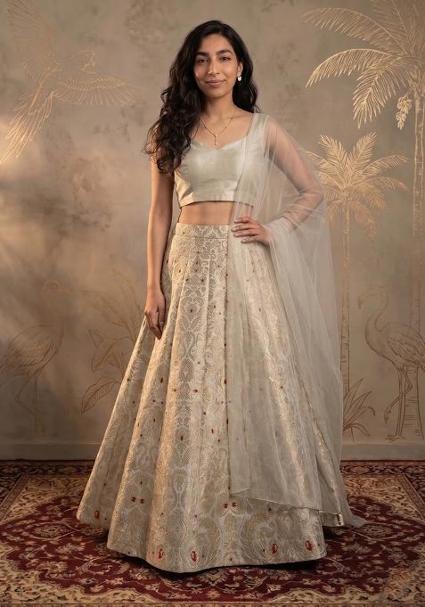 Silver Brocade Lehenga Set