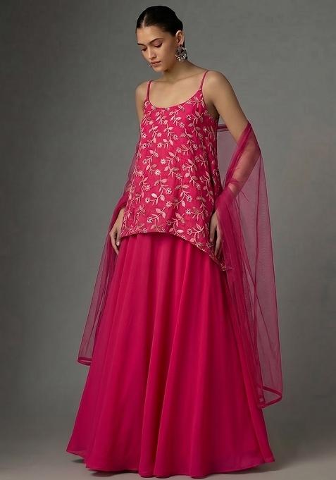Magenta Pink Sequin Georgette Fusion Set