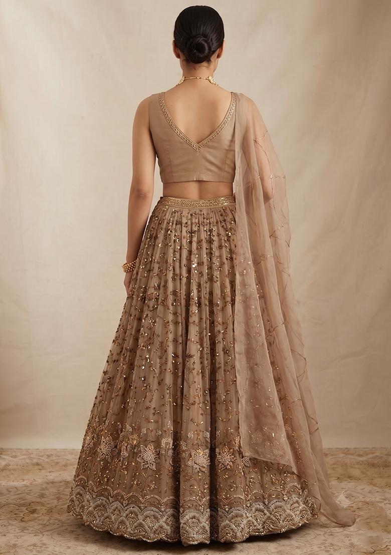 Brown Zari Tissue Lehenga Set - Indya